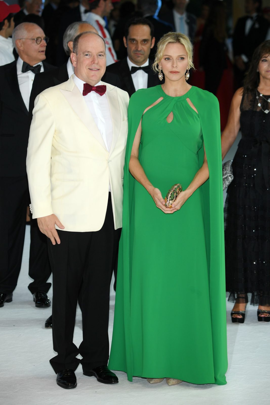 Princess Charlene Marchesa Notte Cape-effect Crepe Gown