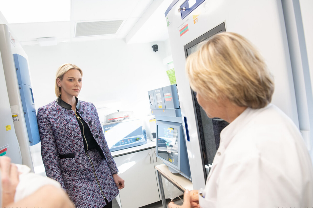 Princess Charlene visits the Princess Grace Hospital in Louis Vuitton
