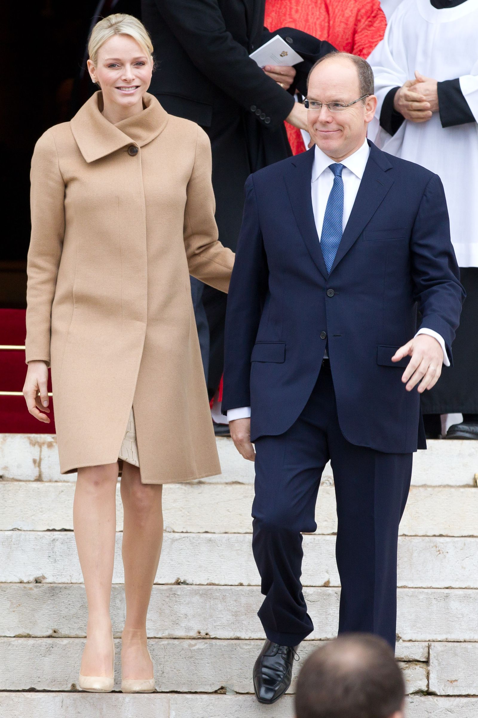 Princess Charlene of Monaco and Prince Albert II of Monaco attend the Sainte-Devote 2012