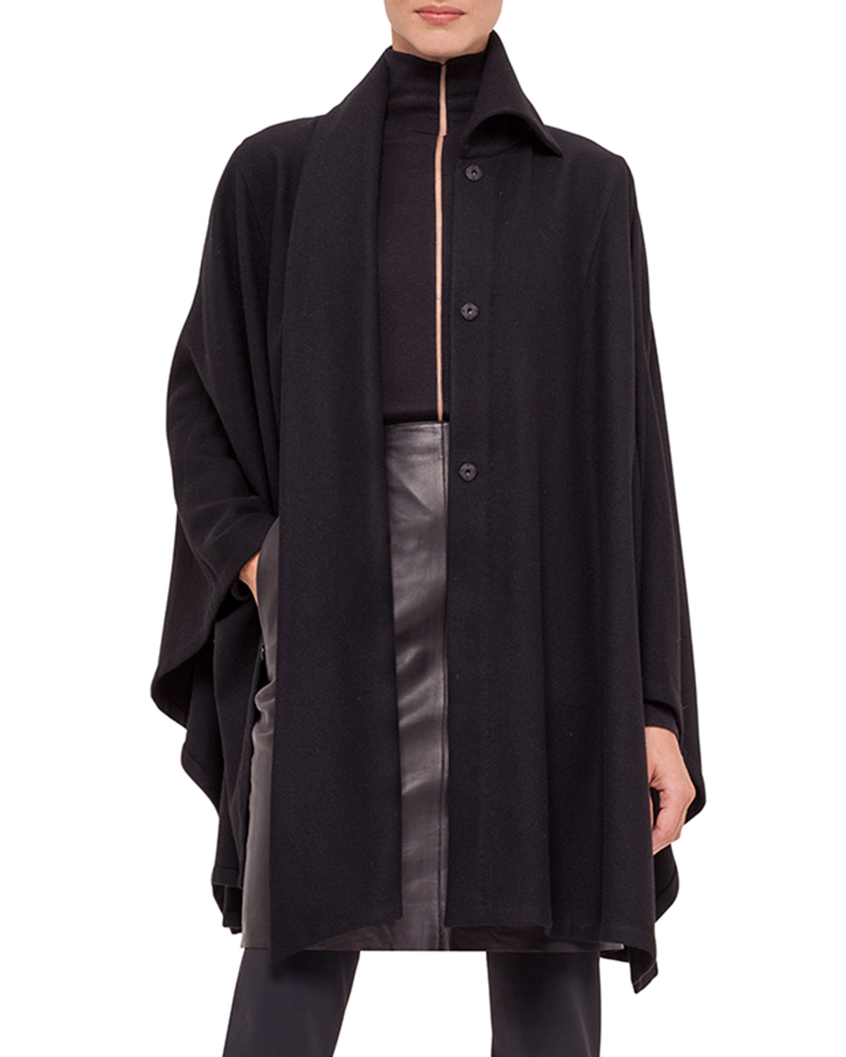 Akris Long-Sleeve Cashmere Cape with Attached Scarf