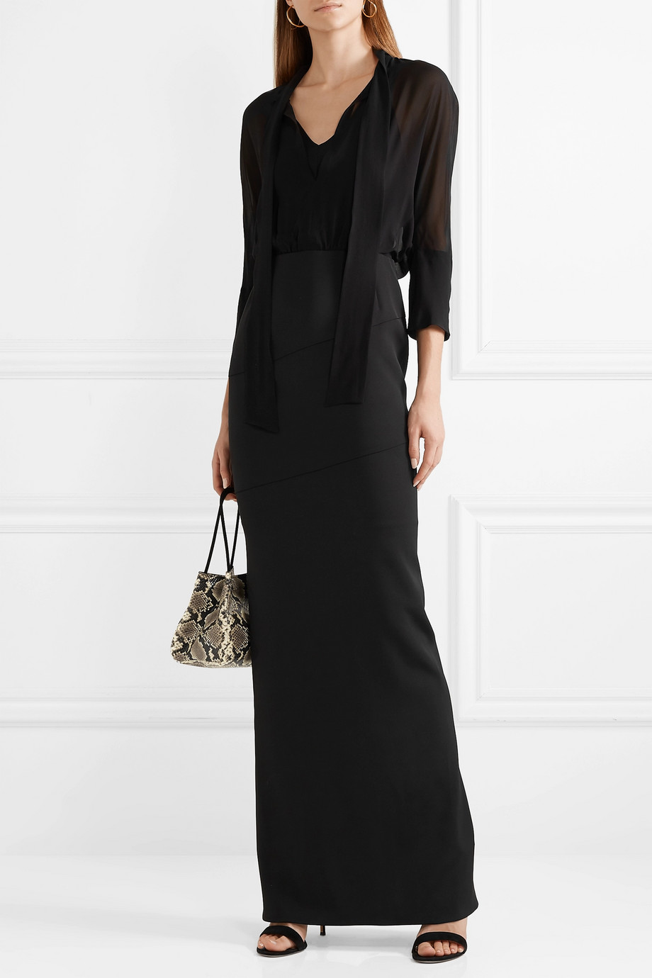 Akris Pussy-bow stretch-silk crepe and georgette dress