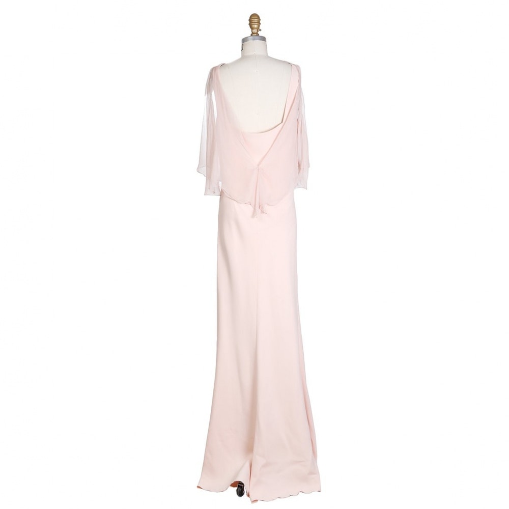 baby pink silk Attached chiffon shawl gown