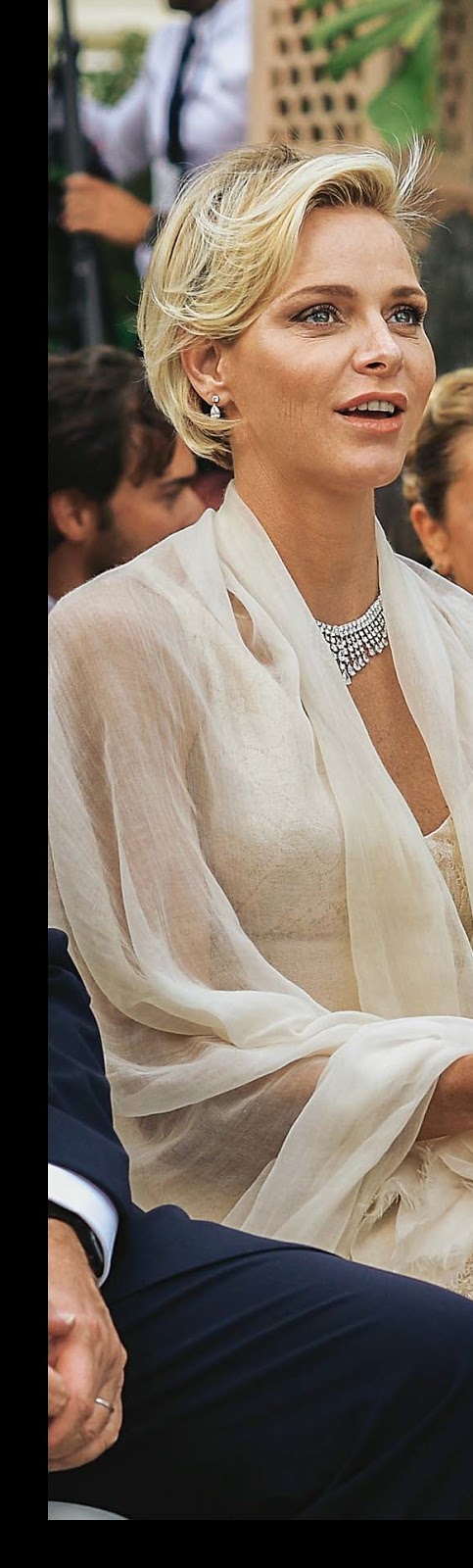 Princess Charlene in Graff Diamond necklace Gareth Wittstock Wedding
