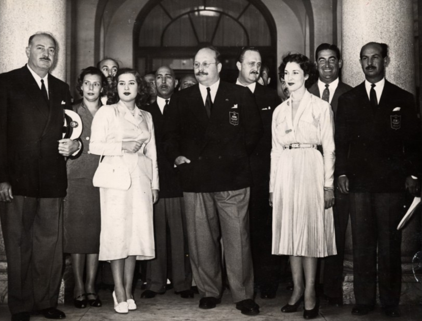 King Farouk, Queen Narriman, Princess Faiza and Ali Rauf at The Carlton Hotel Cannes