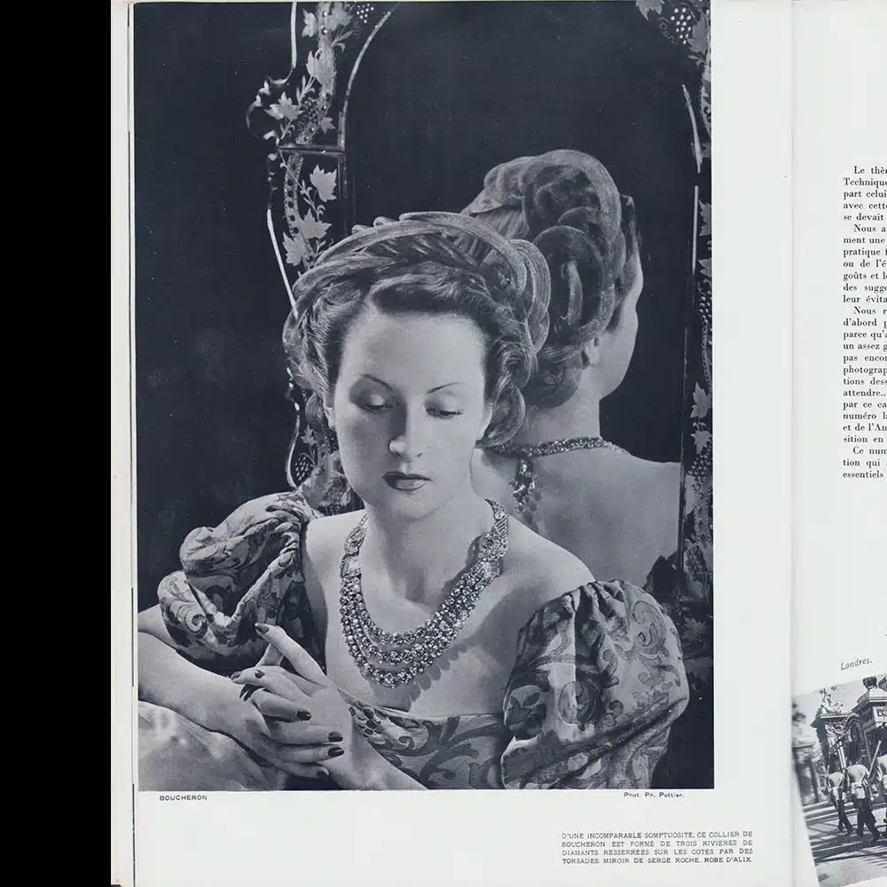 Queen Farida's Boucheron necklace in the Plaisir de France mag